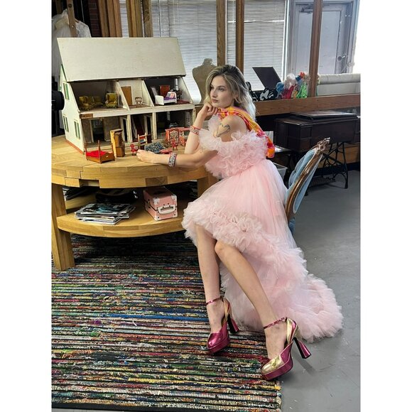 Incredible Oh So Darling Ruffled Tulle High-Low Dress With Train In Soft Pink - Picture 3 of 16